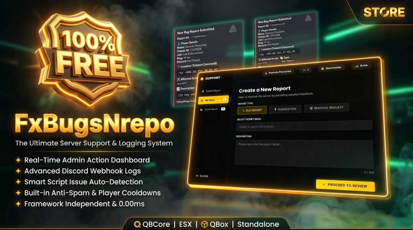 FxBugsNrepo | The Ultimate FiveM Report Menu + Discord Logs FiveM Script