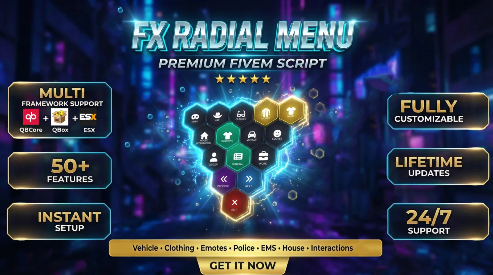FxRadialMenu  NPC Police + EMS Tools + Parking + Emotes qb core/Qbox/Esx FiveM Script